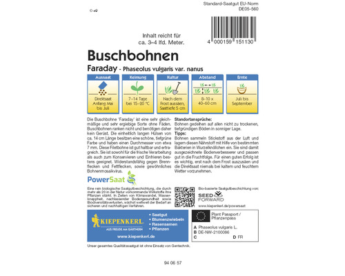 Samenpackung Buschbohnen der Sorte Faraday