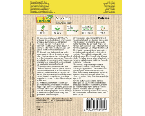 FloraSelf Bio Courgette Partenon sachet de graines