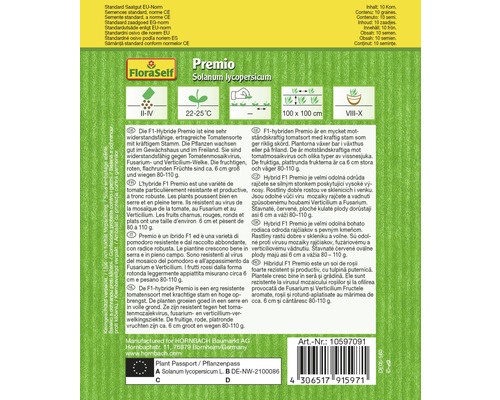 Premio Solanum lycopersicum Tomatensamenpackung mit Informationen zu Aussaat, Wachstum und Resistenzen