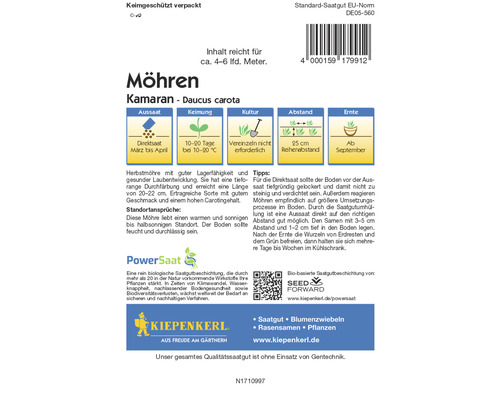 Semences de carottes Kamaran, contenu suffisant pour environ 4 à 6 mètres courants