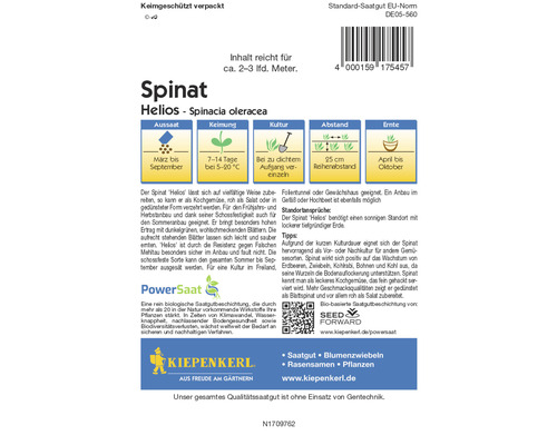 Spinat Helios Saatgutpackung für circa 2 bis 3 laufende Meter