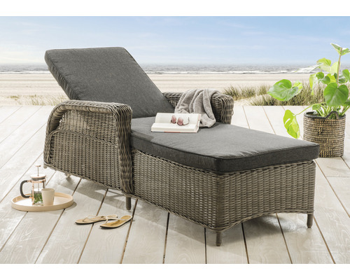 Chaise longue Destiny CASA 202x83x58 cm avec galette d'assise, rotin synthétique, vintage gris Chaise longue Destiny CASA 202x83x58 cm avec galette d'assise, rotin synthétique, vintage gris