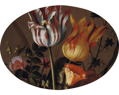 Tableau sur toile ovale Nature morte avec fleurs 70x50 cm