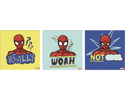 Tableau sur toile Spiderman Badges set de 3 3x 30x30 cm