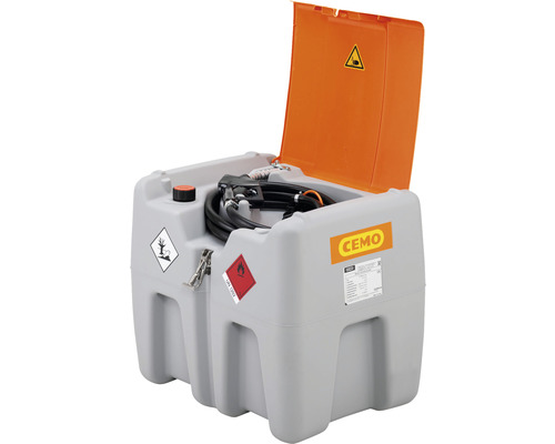 Cemo Dieseltank mit Zapfpistole und Warnhinweisen