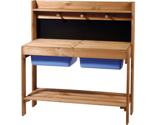 Gartentisch aus Holz mit Ablagefläche, Haken und zwei Wannen