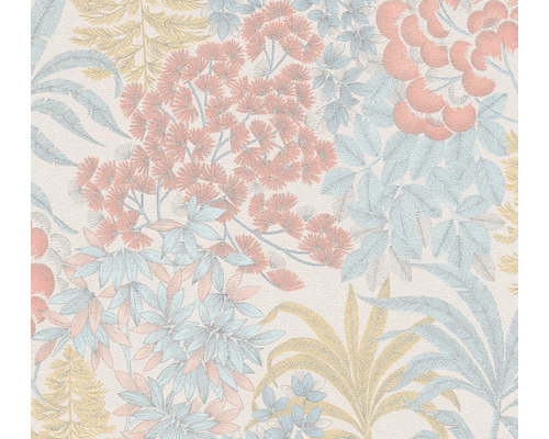 Papier peint intissé 39128-1 floral pink crème bleu argent Papier peint à motif floral
