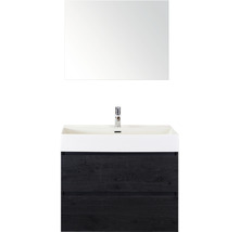 Badmöbel-Set Sanox Maxx XL BxHxT 81 x 170 x 45,5 cm Frontfarbe black oak mit Waschtisch Keramik weiß und Keramik-Waschtisch Spiegel Waschtischunterschrank