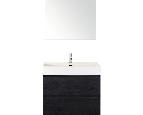Set de meubles de salle de bains Sanox Maxx XL lxhxp 81 x 170 x 45,5 cm couleur de façade black oak avec vasque céramique blanc et vasque céramique miroir meuble sous vasque