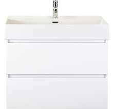 Meuble-lavabo blanc avec deux tiroirs et robinetterie