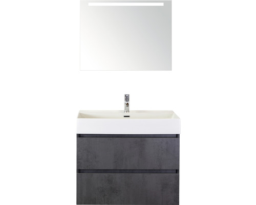 Badmöbel-Set Sanox Maxx XL BxHxT 81 x 183 x 45,5 cm Frontfarbe beton anthrazit mit Waschtisch Keramik weiß und Waschtischunterschrank Waschtisch Spiegel mit LED-Beleuchtung