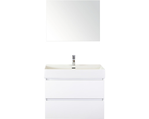 Set de meubles de salle de bains Sanox Maxx XL lxhxp 81 x 183 x 45,5 cm couleur de façade blanc haute brillance avec vasque céramique blanc et vasque céramique miroir meuble sous vasque