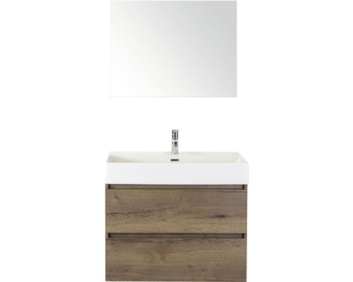 Set de meubles de salle de bains Sanox Maxx XL lxhxp 81 x 183 x 45,5 cm couleur de façade tabacco avec vasque céramique blanc et vasque céramique miroir meuble sous vasque