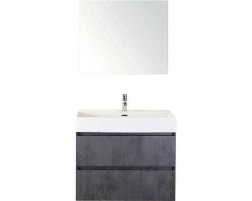 Badmöbel-Set Sanox Maxx XL BxHxT 81 x 183 x 45,5 cm Frontfarbe beton anthrazit mit Waschtisch Keramik weiß und Keramik-Waschtisch Spiegel Waschtischunterschrank