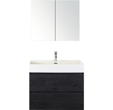 Badmöbel-Set Sanox Maxx XL BxHxT 81 x 170 x 45,5 cm Frontfarbe black oak mit Waschtisch Keramik weiß
