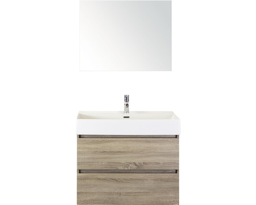 Set de meubles de salle de bains Sanox Maxx XL lxhxp 81 x 183 x 45,5 cm couleur de façade chêne gris avec vasque céramique blanc et vasque céramique miroir meuble sous vasque