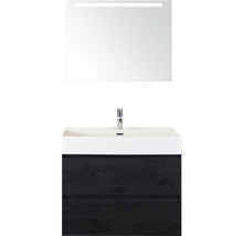 Badmöbel-Set Sanox Maxx XL BxHxT 81 x 183 x 45,5 cm Frontfarbe black oak mit Waschtisch Keramik weiß und Keramik-Waschtisch Spiegel mit LED-Beleuchtung Waschtischunterschrank