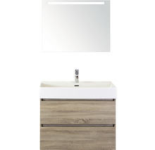 Badmöbel-Set Sanox Maxx XL BxHxT 81 x 183 x 45,5 cm Frontfarbe eiche grau mit Waschtisch Keramik weiß und Waschtischunterschrank Waschtisch Spiegel mit LED-Beleuchtung-thumb-0