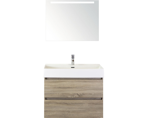 Set de meubles de salle de bains Sanox Maxx XL lxhxp 81 x 183 x 45,5 cm couleur de façade chêne gris avec vasque céramique blanc et meuble sous vasque vasque miroir avec éclairage LED