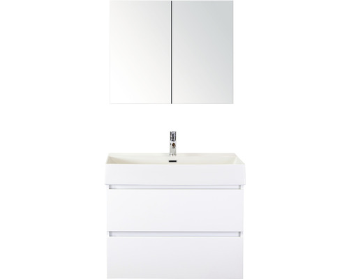 Set de meubles de salle de bains Sanox Maxx XL lxhxp 81 x 183 x 45,5 cm couleur de façade blanc haute brillance avec vasque céramique blanc