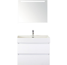 Badmöbel-Set Sanox Maxx XL BxHxT 81 x 183 x 45,5 cm Frontfarbe weiß hochglanz mit Waschtisch Keramik weiß und Waschtischunterschrank Waschtisch Spiegel mit LED-Beleuchtung