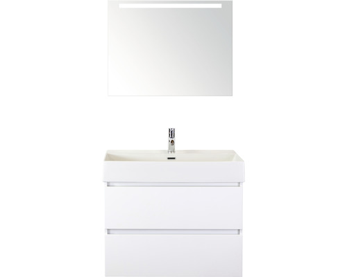 Set de meubles de salle de bains Sanox Maxx XL lxhxp 81 x 183 x 45,5 cm couleur de façade blanc haute brillance avec vasque céramique blanc et meuble sous vasque vasque miroir avec éclairage LED