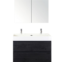 Badmöbel-Set Sanox Maxx XL BxHxT 101 x 170 x 45,5 cm Frontfarbe black oak mit Waschtisch Keramik weiß