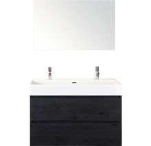 Badmöbel-Set Sanox Maxx XL Frontfarbe black oak BxHxT 101 x 170 x 45,5 cm mit Keramik-Doppelwaschtisch und Spiegel