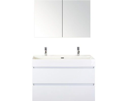 Set de meubles de salle de bains Sanox Maxx XL lxhxp 101 x 183 x 45,5 cm couleur de façade blanc haute brillance avec vasque céramique blanc