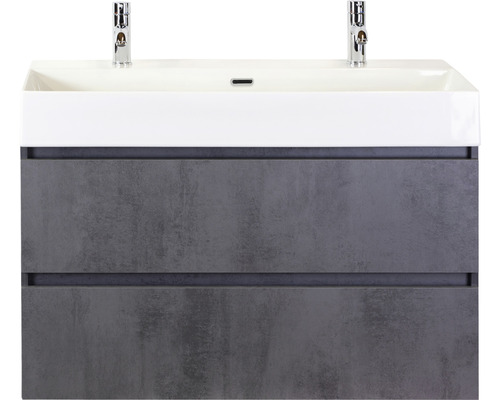 Ensemble de meubles de salle de bains Maxx XL 100 cm avec vasque en céramique 2 trous pour robinetterie béton anthracite Meuble sous-vasque avec deux tiroirs et vasque à poser