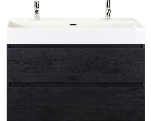 Ensemble de meubles de salle de bains Sanox Maxx XL couleur de façade black oak lxhxp 101 x 170 x 45,5 cm avec vasque en céramique