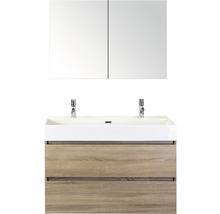 Badmöbel-Set Sanox Maxx XL BxHxT 101 x 183 x 45,5 cm Frontfarbe eiche grau mit Waschtisch Keramik weiß