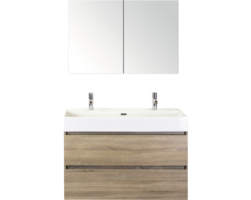 Set de meubles de salle de bains Sanox Maxx XL lxhxp 101 x 183 x 45,5 cm couleur de façade chêne gris avec vasque céramique blanc