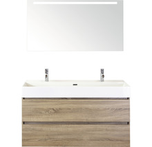 Einzelbadmöbel Sanox Maxx XL BxHxT 121 x 183 x 45,5 cm Frontfarbe eiche grau mit Waschtisch Keramik weiß 81737316