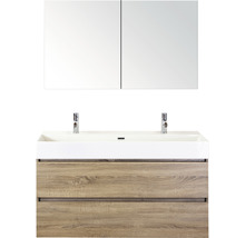 Einzelbadmöbel Sanox Maxx XL BxHxT 121 x 183 x 45,5 cm Frontfarbe eiche grau mit Waschtisch Keramik weiß 81737416