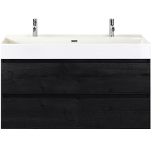 Badmöbel-Set Sanox Maxx XL Frontfarbe black oak BxHxT 121 x 170 x 45,5 cm mit Keramik-Doppelwaschtisch