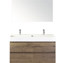 Badmöbel-Set Maxx XL 120 cm mit Keramikwaschtisch 2 Hahnlöcher und Spiegel Tabacco
