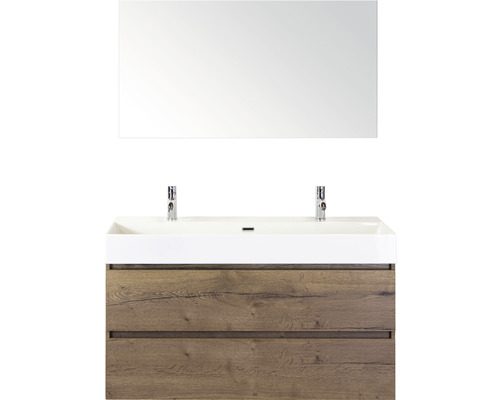 Ensemble de meubles de salle de bains Maxx XL 120 cm avec lavabo en pierre naturelle 2 trous pour robinetterie et miroir Tabacco Ensemble de meubles de salle de bains Maxx XL 120 cm avec lavabo en pierre naturelle 2 trous pour robinetterie et miroir Tabacco