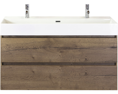 Ensemble de meubles de salle de bains Maxx XL 120 cm avec vasque en céramique 2 trous pour robinetterie Tabacco