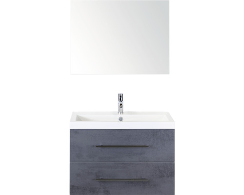 Badmöbel-Set Sanox Straight BxHxT 80 x 170 x 40 cm Frontfarbe beton anthrazit mit Waschtisch Mineralguss weiß und Waschtischunterschrank Mineralguss-Waschtisch Spiegel Waschtischkombination mit Spiegel, Waschbecken, Unterschrank mit zwei Schubladen und Armatur