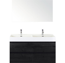 Badmöbel-Set Sanox Maxx XL Frontfarbe black oak BxHxT 121 x 170 x 45,5 cm mit Keramikwaschtisch und Spiegel