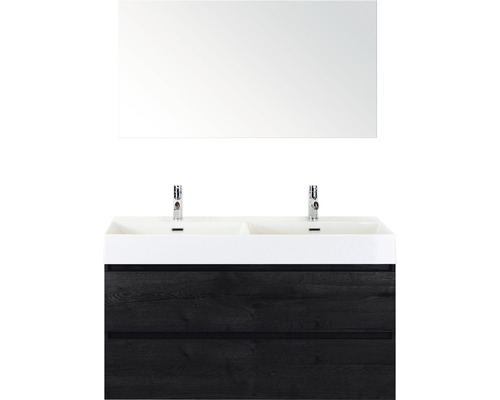 Ensemble de meubles de salle de bains Sanox Maxx XL couleur de façade black oak lxhxp 121 x 170 x 45,5 cm avec vasque en céramique et miroir