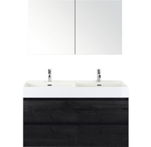 Badmöbel-Set Sanox Maxx XL BxHxT 121 x 170 x 45,5 cm Frontfarbe black oak mit Waschtisch Keramik weiß