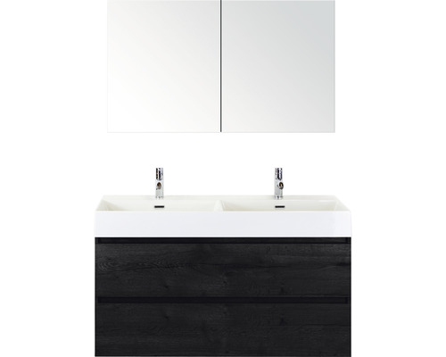 Set de meubles de salle de bains Sanox Maxx XL lxhxp 121 x 170 x 45,5 cm couleur de façade black oak avec vasque céramique blanc
