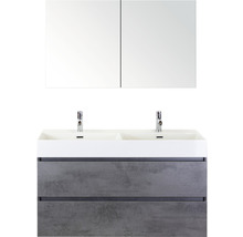 Doppelbadmöbel Sanox Maxx XL BxHxT 121 x 183 x 45,5 cm Frontfarbe beton anthrazit mit Waschtisch Keramik weiß 81736641