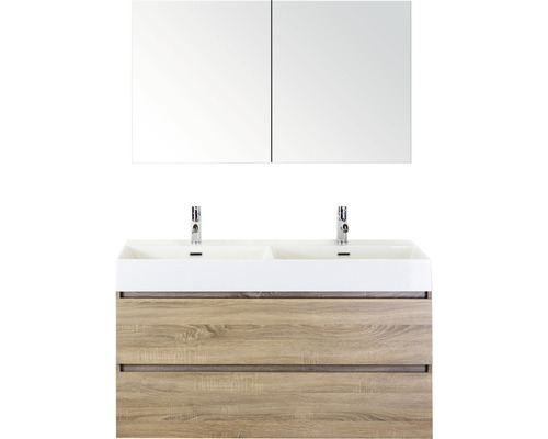 Set de meubles de salle de bains Sanox Maxx XL lxhxp 121 x 183 x 45,5 cm couleur de façade chêne gris avec vasque céramique blanc