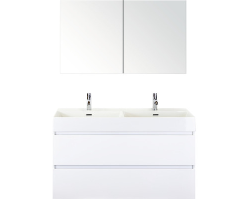 Doppelbadmöbel Sanox Maxx XL BxHxT 121 x 183 x 45,5 cm Frontfarbe weiß hochglanz mit Waschtisch Keramik weiß 81736601