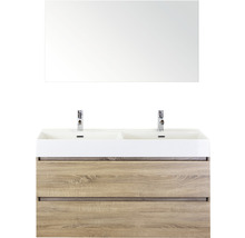 Badmöbel-Set Maxx XL 120 cm Doppelwaschtisch Keramik Model 2 mit Spiegel Eiche grau