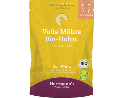 Pâtée pour chats Herrmann´s Poulet bio avec carottes et kamut 100 g