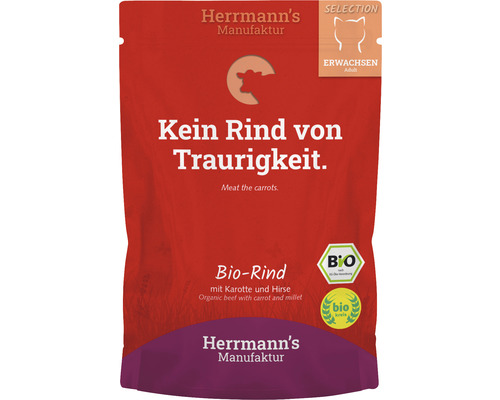 Pâtée pour chats Herrmann´s Boeuf bio aux carottes & au millet 100 g